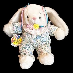1990s Vintage Easter Bunny Plush Stuffed Animal Floral Outfit